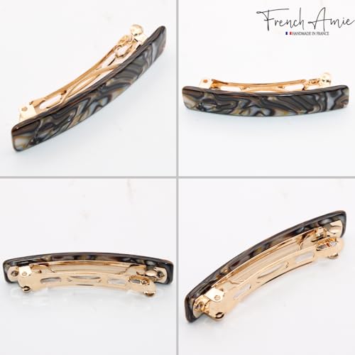 French Amie Small 2 1/4 inch Celluloid Handmade Hair Barrette No Slip Grip Durable Styling Women Hair Accessories Hair Clip for Girls, Made in France(Onyx Silver Grey) - color: Onyx Silver Grey