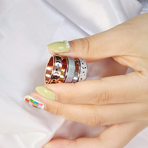 Anxiety Ring for Women Spinner Rings:Rotating Rings Stainless Steel 6mm Moon Star Anxiety for Men Band Jewelry Gift for Women Size 6 7 8 9 10 - color: Three Color