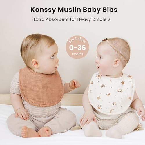 Konssy Muslin Baby Bibs 8 Pack Baby Bandana Drool Bibs Cotton for Unisex Boys and Girls, Soft Absorbent Set for Teething and Drooling - color: Camel
