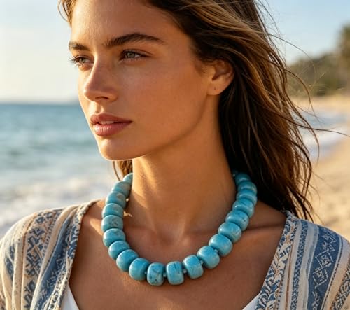 Multi-Color Chunky Beaded Necklace for Women, Vibrant Acrylic Candy Bead Choker Necklace with Adjustable Stainless Steel Clasp, Summer Statement Jewelry for Festivals - color: Green Blue