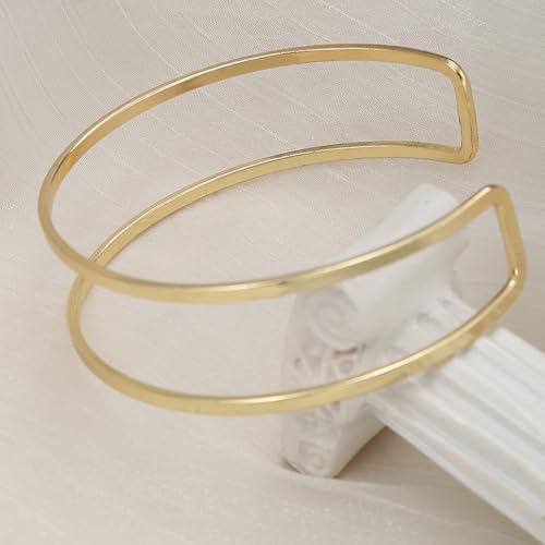 YVVLEE 4PCS Gold Silver Arm Cuff Jewelry for Women Upper Arm Cuff Bangle Band Armlet Adjustable Minimalist Coil Arm Armband Set - color: C