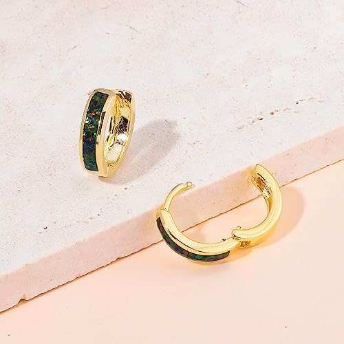 CiNily Huggie Earrings Opal Hinged Hoop Earrings Gold Plated Hypoallergenic Small Hoop Earrings for Women Teen Girls Men Sensitive Ears - color: Black Green