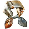 100% Mulberry Silk Neck Scarf 21''x21'' Small Square Hair Scarf for Women Men Lightweight Bandana Envelope Package - color: Flower Pattern-brown