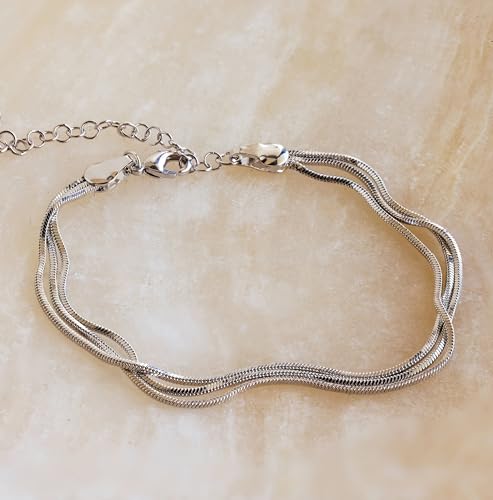 Gold Bracelets for Women, 14K Gold Plated Stackable Bracelet Stack Set Adjustable Charm Paperclip Chain Snake Link Layered Waterproof Jewelry Sets Gifts - style: Herringbone Chain SL