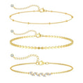 MIDEEO Gold/Silver Ankle Bracelets for Women,14K Gold Anklets for Women Waterproof Cuban Link Heart Beads Herringbone Rhinestone Anklets Set Layered Anklet Bracelets for Women Gold Jewelry Gift - style: 3Pcs Anklets I-Gold