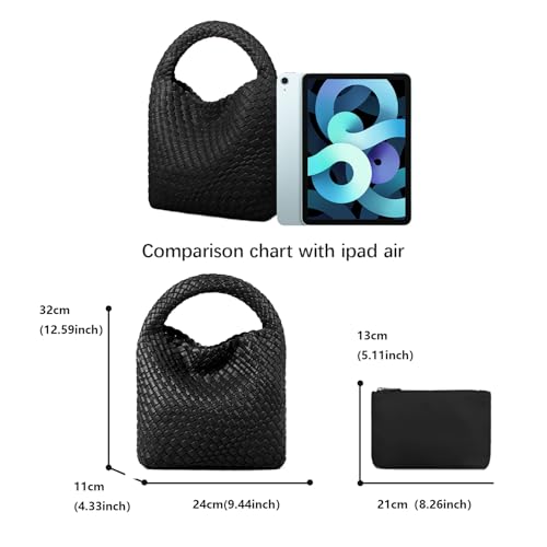 Woven Purses Bag for Women, Vegan Leather Handwoven Bags with Mini Handmade Purse - color: Black