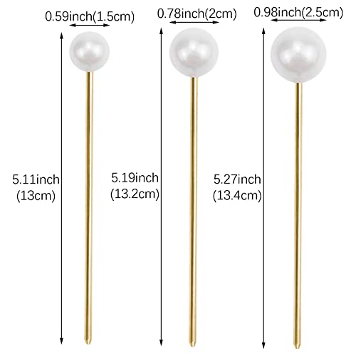 3 Pcs Pearl Hair Pins Minimalist Hair Metal Hair Stick Elegant Chignon Pins Updo Chopsticks Gold Hair Jewelry for Women and Girls