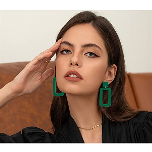 ANXIN STORE Boho Minimalist Multicolor Acrylic Geometric Square Hollow Pendant Neon Nightclub Earrings Vintage 80s 90s Party Accessories Womens - color: green hollow earrings