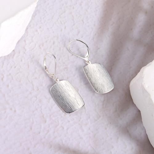 14K Gold Dangle Earrings for Women，Lightweight Circle Disc Coin Geometric Flat Brushed Drop Earrings, Hypoallergenic Leverback Earrings Jewelry - color: B-Silver