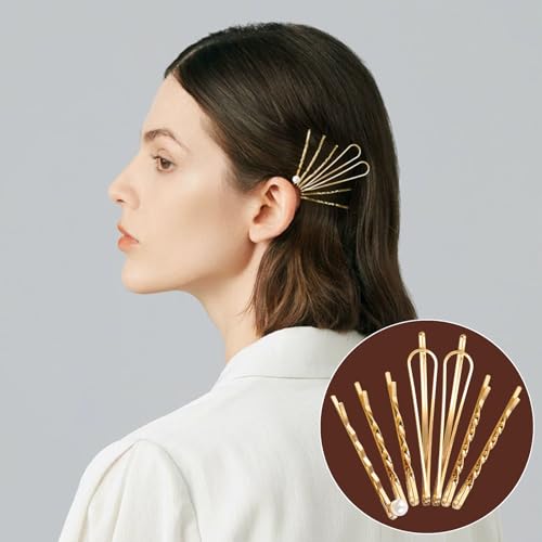 18 PCS Geometric Metal Gold Hair Styling Pins Women Girls Preppy Pearls Hair Clips Bridal Elegant Hair Barrette Set Minimalist Bobby Pins Dainty Hair Accessories - color: Gold