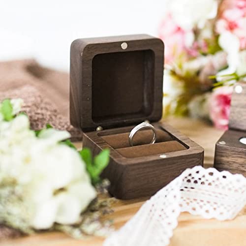 Engraved Flip Wooden Ring Box - Rustic Square Jewelry Storage Box - Vintage Ring Box for Wedding Ceremony, Engagement (Brown) - color: Flip lid - 1 slot - Brown