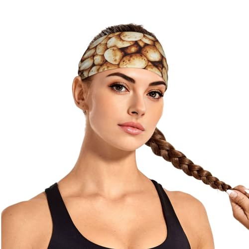 Black and Gold Swirl Liquid Ink Marble Workout Headbands Fashion Sports Sweatbands Yoga Hairbands for Fitness Athletic Non Slip Wicking Headscarf for Men Womens Girls Summer Accessories Elastic Bands - color: Potato