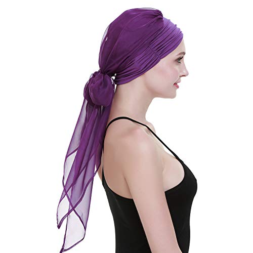 Chemo Headwear Turbans for Women Long Hair Head Scarf Headwraps Cancer Hats - color: Dark Purple