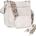 HKCLUF Crossbody Bag Purse for Women 2PCS/Set Leather Hobo Handbag Wallet Set With 2Adjustable Guitar Strap Shoulder Bag | Purse - color: A11-white