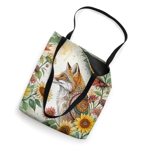 Boho Fox Mandala Floral Watercolor Aesthetic Tote Bag