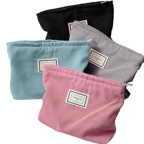 Sanwuta 4 Pack Velvet Makeup Bag Cosmetic Bag for Women Large Capacity Corduroy Pouch Zipper Canvas Travel Toiletry Purse Make up Organizer Case Accessories(Classic Color,Plaid) - color: Classic Color