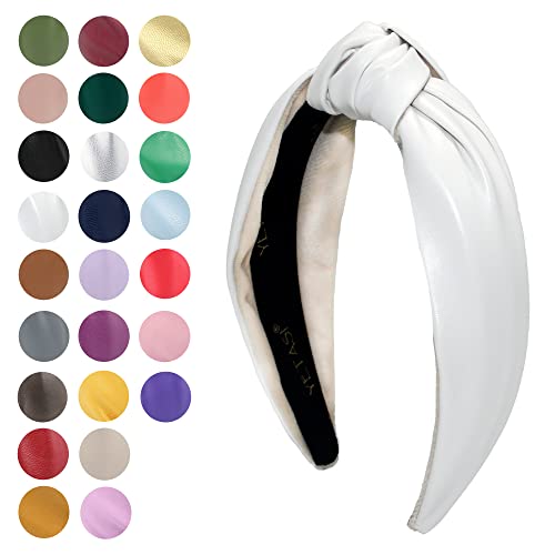 Headbands for Women Off-White Leather Knotted Headband for Women Non-Slip Top Knot Fashion Head band Designer for Womens Hair Girl - color: White