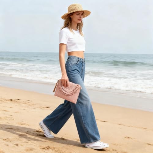 Crossbody Bags for Women, Straw Clutch Purses, Bohemian Handmade Woven Envelope Package, Tassel Handbags for Women | Bohemian - color: Bean Color