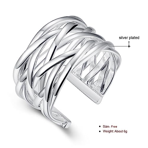 Handmade Rings 925 Sterling Silver Statement Rings Adjustable Chunky Stacking Band Ring for Women - color: Pattern 2
