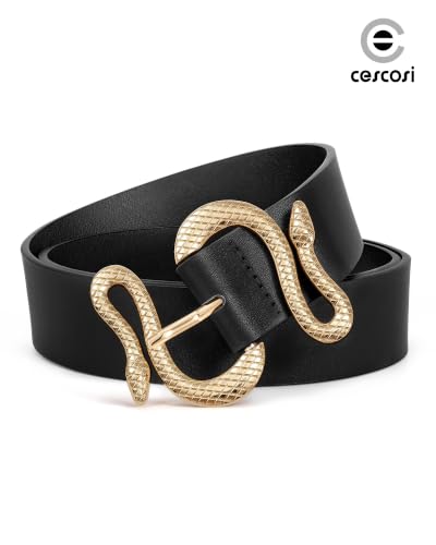 Women Leather Belt with Snake Buckle Fashion Women Belt for Jeans Pants Dresses - color: D-black, size: Fit Size 31"-35"