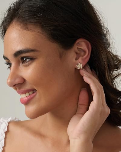 Cubic Zirconia Earrings - 14K Gold/Whte gold/Rose Gold Plated Cubic Zirconia CZ Diamond Wedding Earrings for Women Bridal Bridesmaid - color: Flower Stud