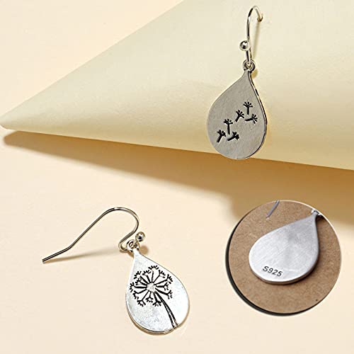 Handmade Lightweight 925 Sterling Silver Dandelion Dangle Drop Earrings for Women Teen Girls Water Drop Vintage Silver Flower Mountain Tree Dangle Earrings Jewelry Gifts for Mom Lover - color: Silver 3
