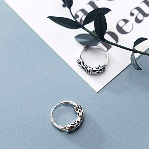 Boho Bali Filigree Vintage S925 Steling Silver Endless Round Sleeper Cartilage Small Hoop Earrings for Women Men Fashion Huggie Hoops Hypoallergenic Pierced Jewelry Gifts 12mm