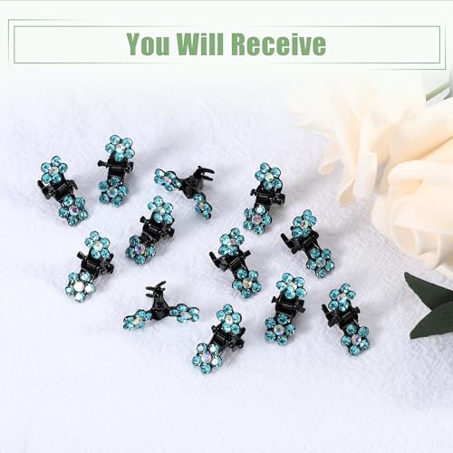 VOCOSTE 12 Pcs Mini Hair Claw Clip, Small Rhinestone Hair Clips, Metal Little Hair Clips for Women and Girl Flower Hair Accessories, Blue - color: Blue
