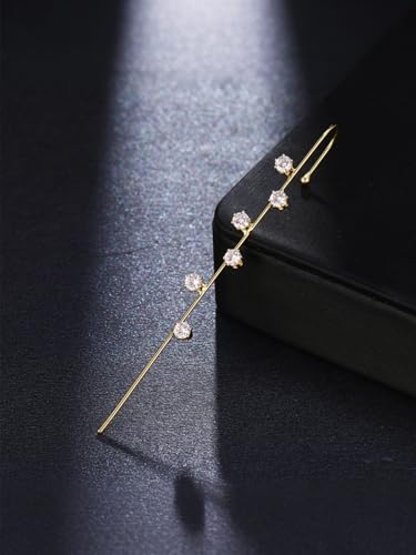 Ear Wrap Hook Earrings for Women Fashion Ear Cuff Crawler Earrings Silver Gold Long Piercing Crystal Curve Style Earring Stick Ear Wrap Earring Rhinestone Trendy Jewelry Gifts - color: six rhinestone-gold