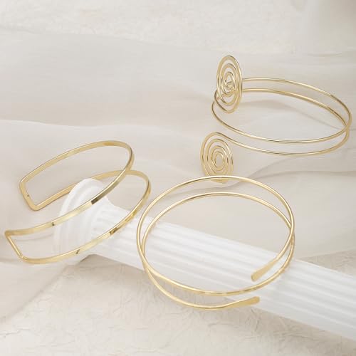 YVVLEE 3Pcs Arm Cuff for Women Open Upper Coil Bangle Bracelets Armlet Gold Silver Adjustable Armband Arm Bracelet Set - color: C