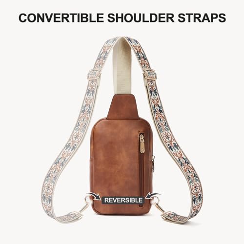 BOSTANTEN Sling Bag Quilted Crossbody Bags for Women Cross Body Purse Leather Fanny Pack with Adjustable Guitar Strap - color: A-brown