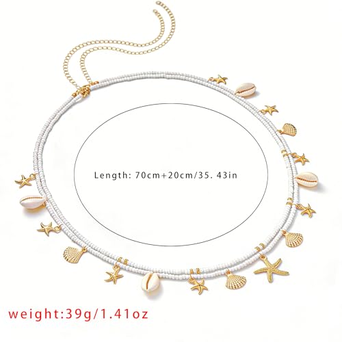 Gold Waist Chain for Women - 2Pcs Layered Body Chain Jewelry with Pearl Shell Beads, Adjustable Mermaid Belly Chain & Bohemian Waist Beads for Beach Summer Vacation Body Jewelry - style: shell A style