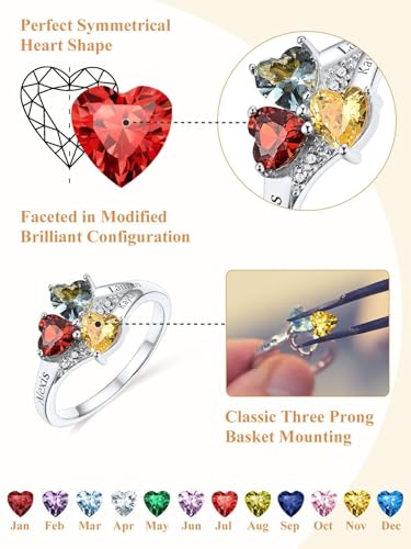 Custom4U Personalized 1-4 Birthstone Rings for Women Promise Rings for Her Sterling Silver Mothers Ring Customized Cubic Zirconia Stones Wedding/Valentine's Day/Mother's Day Jewelry Gift for Mom Wife - color: A-3 Names-Silver