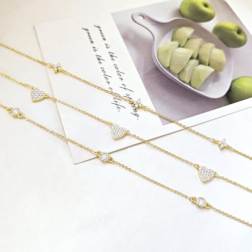 Luxval Diamond Pendant Gold Necklace for Women，Dainty 18k Gold Plated Choker Necklaces Simple Gold Jewelry Gifts for Women Girls - color: Gold-5 CZ flower