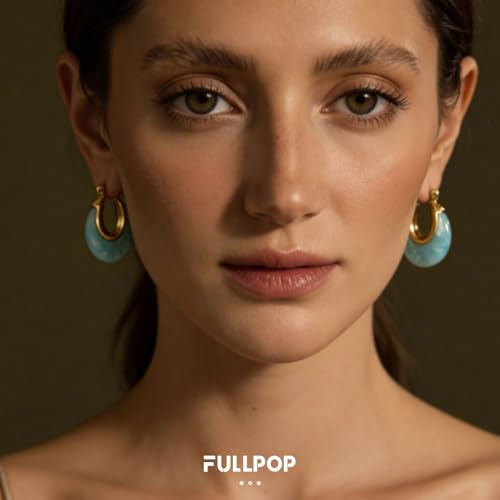 Fullpop Vintage Earrings for Women, Chunky 14K Gold Plated Resin Hoop Earrings Lightweight Hollow Drop Earrings Hypoallergenic Earrings for Women Vintage Anthropologie Jewelry Gifts for Women - size: Round-Blue