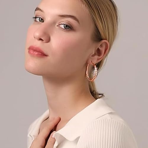 Senteria Silver Hoop Earrings for Women Hypoallergenic 925 Sterling Silver Post Hoop Earrings Lightweight Large Hoops Earring Thick Twisted Silver Hoops 30/40/50MM - color: 30mm rose gold