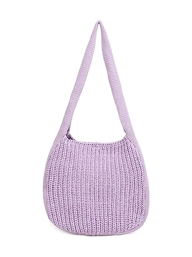 ENBEI Women's Crochet Tote Bag Knit Shoulder bag,Aesthetic Bag,Cute Eco-Friendly Tote for Travel,Daily Use,Gift Box Packaging - color: Purple