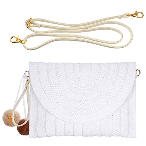 Frienda Straw Purses for Women Straw Clutch Crossbody Bag Summer Beach Shoulder Bag Woven Envelope Wallet Handbags - color: White