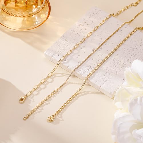 Ritach Ankle Bracelets for Women - Silver/Gold Plated Stainless Steel Anklets for Women Waterproof Layered Cuban Link Figaro Chain Heart Anklets Set Summer Beach Jewelry Gifts - color: Gold- Paperclip & Cuban & Box Chain