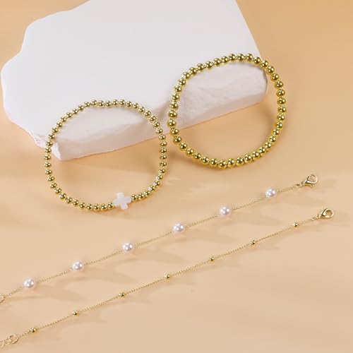 PEALICIOUS 2Pcs Chunky Bracelet for Women, Girls Gold Bangle Bracelet 7in Minimalist Silver Chunky Bangles Prom Gifts, Trendy Gold Arm Cuff Upper Arm Band, Stack Bead Prom Accessories Summer Jewelry - style: gold bead bracelets