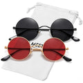 MEETSUN Small Round Polarized Sunglasses for Men Women Metal Retro Hippie Circle Sun Glasses Driving Festival Cosplay UV400 - color: Black / Grey + Gold / Red