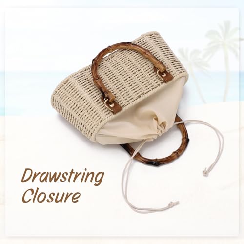 Straw Woven Handbags Handmade Summer Beach Bags Wicker Rattan Crossbody Bag for Vacation - color: Beige