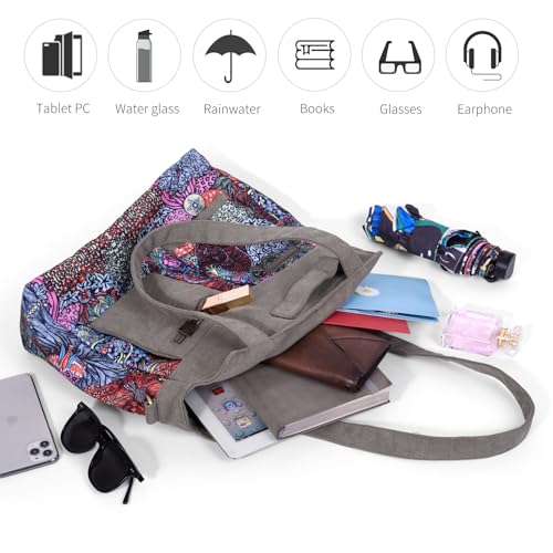 Black Butterfly Boho Canvas Tote Bag for Women, Large Printed 2-in-1 Shoulder & Crossbody Casual Purse for Daily Commute - color: Dark Gray