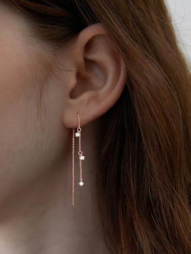 NECOCY Gold Dangle Earrings for Women Non Tarnish 14K Gold Plated Drop Wedding Hypallergenic Earring Dainty Long Hanging Chain CZ Pearl Threader Earrings Trendy Silver Plated Jewelry for Women - style: Rosegold&Style3