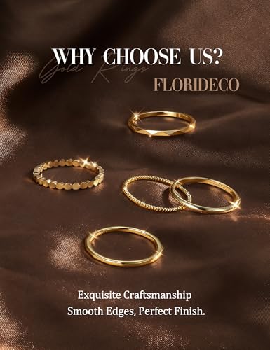 Florideco 14K Gold Plated Stackable Rings for Women Non Tarnish Thin Dainty Ring Set Minimalist Stacking Thumb Rings Statement Pinky Engagement Ring Promise Wedding Bands for Women Size 5-10 - color: 14K Gold Plated