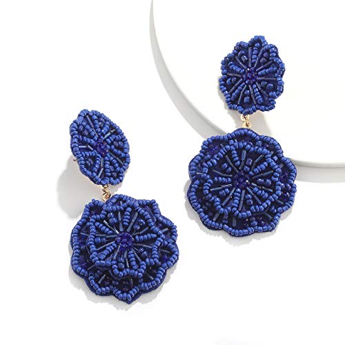 Statement Beaded Drop Earrings for Women Layered Bead Dangle Earrings - color: Blue