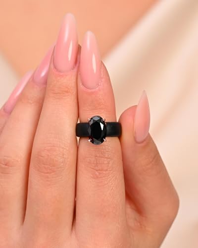 Rinfit Silicone Ring with Stone - Oval Cut Cubic Zirconia Solitaire Engagement Ring for Women - Rubber Wedding Bands - Patented Design - color: Pack N: Black / Rose Gold / Black Stone