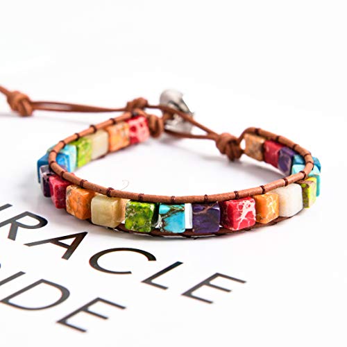 YGLINE Boho Handmade Wrap Leather Tube Crystal Stone Bracelet for Women - color: Chakra Cube
