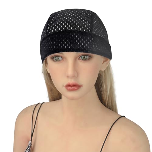 PURFUN Men Women Breathable Cycling Bandana Headscarf Adjustable Sweat Wicking Quick Dry Mesh Head Scarf Wrap Liner Skull Cap - color: Black