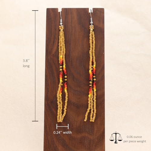 Native Long Beaded Tassel Earrings for Women, Boho Handmade Colorful Beads Statement Dangle Earing Prom Jewelry Gift. - color: Tan